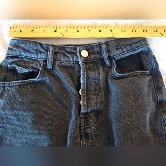 PacSun High Rise Straight Distressed Black Button Fly Jeans  Raw Hem Size 24 EUC - Picture 3 of 11